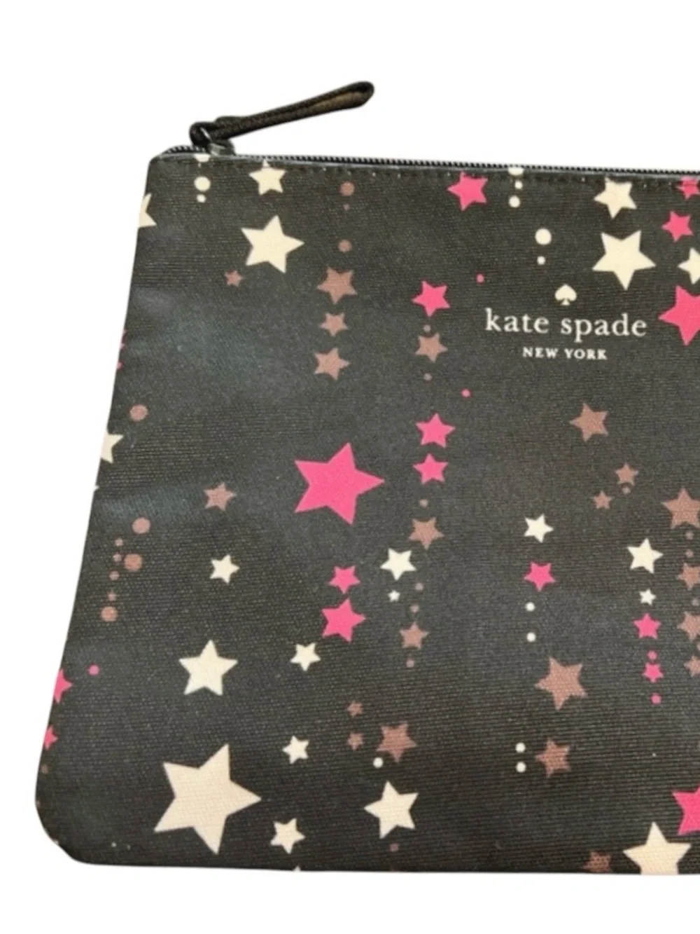 KATE SPADE Canvas Star Zip Top Pouch Makeup Bag
